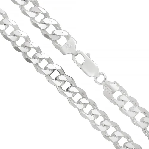 Miniatura 2 de The Bling Factory 8.9mm Solid .925 Sterling Silver Beveled Curb Chain Necklace