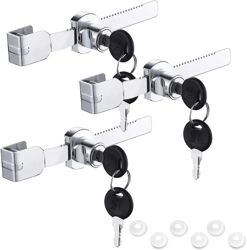 Miniatura 7 de Generic Cerradura de puerta corrediza de cristal, cerradura de trinquete con acabado cromado, con llave similar, a prueba de niños pequeños, paquete