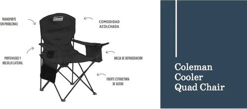 Miniatura 8 de Coleman Portable Camping Chair with 4-Can Cooler, Cushioned Seat & Back with Side Pockets & Cup Holder, Carry Bag Included, Great for Camping, Negro