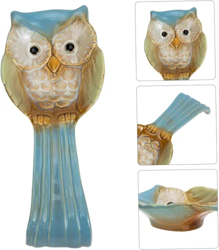 Miniatura 6 de Yardwe Soporte para cucharas de búho, herramientas de decoración, utensilios de servir para bufé, cucharas de sopa, plato de cerámica para reposo