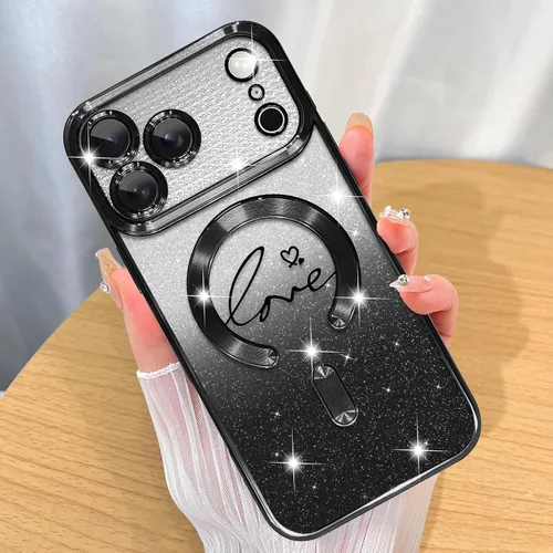 Miniatura 30 de ZIYE Funda Magnética Diseñada para iPhone 11 Funda con Purpurina Plateado de Lujo Corazón de Amor Compatible con MagSafe Funda Transparente