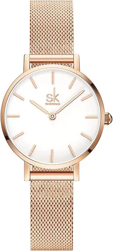 SK - Reloj minialista ultrafino para mujer, simple con dos manecillas, correa de cuero