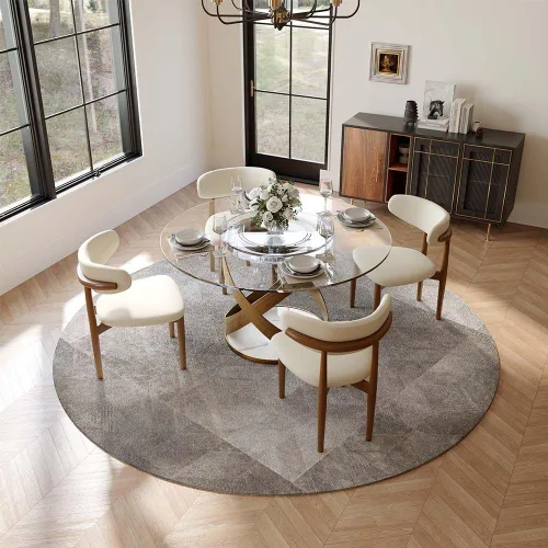 Miniatura 12 de POVISON Juego de 4 sillas de comedor redondas de lino y algodón con mesa de comedor de vidrio (mesa de comedor de 51 pulgadas + 4 sillas)