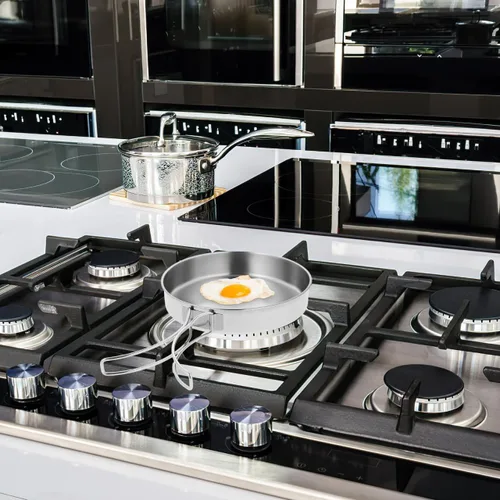 Miniatura 7 de Sartén pequeña para acampar, sartén portátil de acero inoxidable de 5.8 pulgadas para cocinar al aire libre con mango plegable, mini sartén