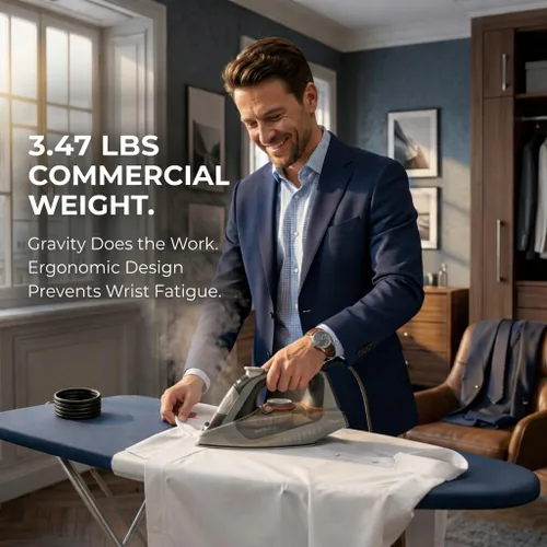 Miniatura 5 de Bartnelli Plancha de vapor Pro Luxury para ropa, plancha comercial resistente de 1700 W con suela de cerámica multicapa, tecnología antigoteo