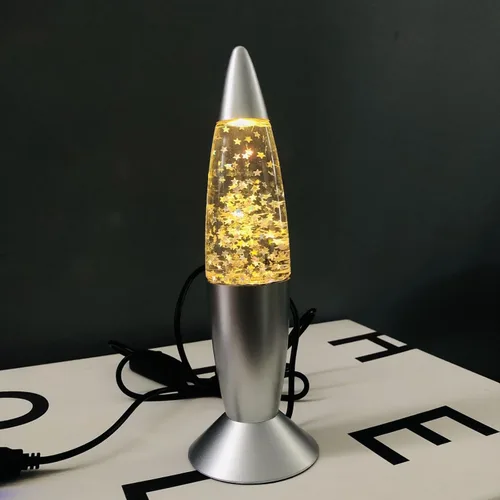 Mini lámpara de lava con purpurina con enchufe USB, luz nocturna de cohete LED blanco cálido, estrellas con lentejuelas para regalo de niños,