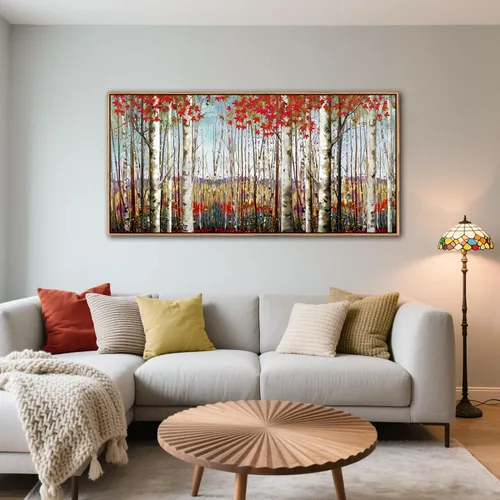 Miniatura 16 de Mofutinpo Arte de Pared de Árbol Rojo en Blanco y Negro Impresión en Lienzo Cuadro Paisaje de Árbol Rojo Grande Obra de Arte Moderna para Sala