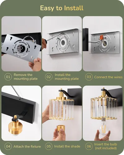 Miniatura 8 de EDISHINE Lámparas de baño, accesorios de iluminación de tocador de baño de cristal sobre el espejo, 2 luces de tocador para baño, tocador, base E26