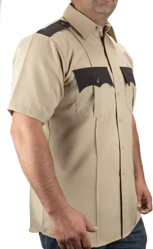 Miniatura 3 de First Class camisa para uniforme en dos tonos, 100% poliéster, mangas cortas, para hombre.