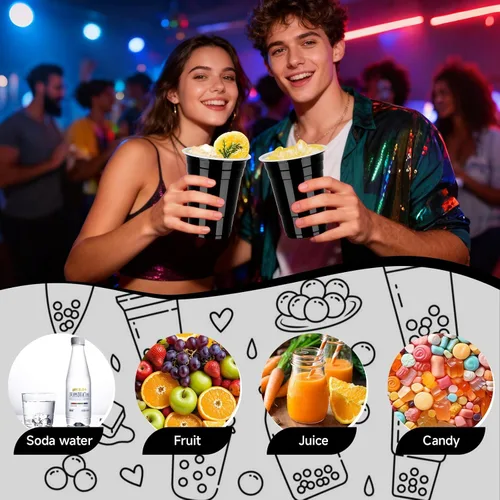 Miniatura 4 de Paquete de 50 vasos de plástico negros de 16 onzas, suministros para fiestas, copas de celebración de primavera de Pascua, vasos desechables