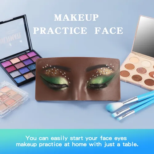 Miniatura 6 de Tabla facial de práctica de maquillaje, cara de maniquí de silicona reutilizable 3D con 5 brochas de maquillaje, cara de práctica de maquillaje