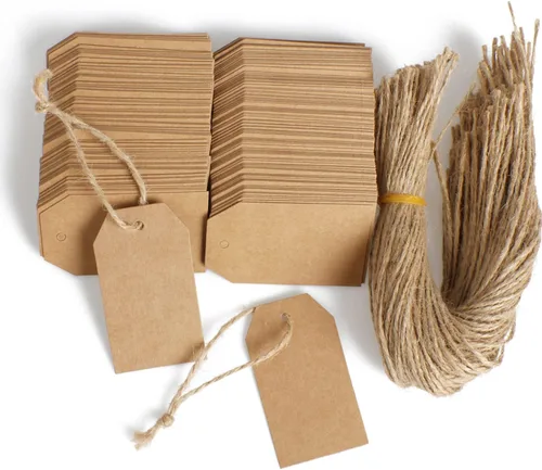 Miniatura 10 de 200 etiquetas de regalo de papel con 200 cuerdas de algodón negro, etiquetas colgantes en blanco para regalo de boda, vacaciones (negro)
