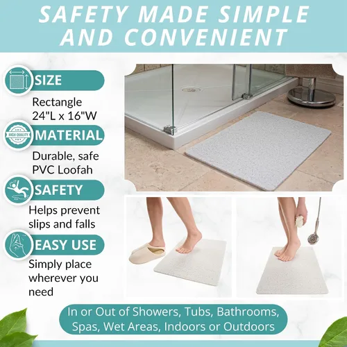 Miniatura 3 de ENKOSI Loofah - Tapete antideslizante para ducha y baño, comodidad acolchada suave, sin ventosas para bañeras lisas o texturizadas, drenaje rápido