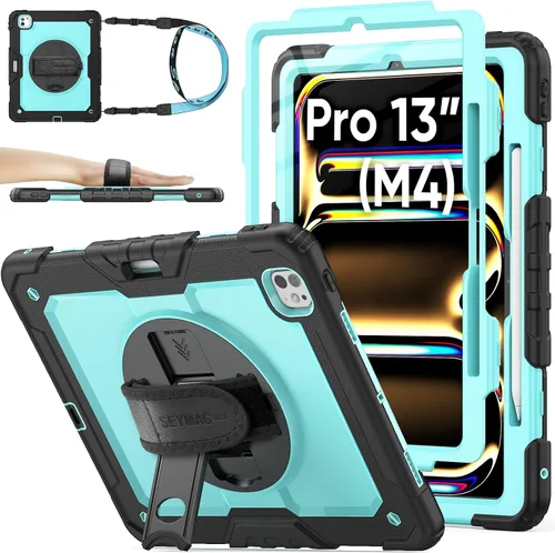 Miniatura 16 de SEYMAC stock Funda protectora para iPad Air de 11 pulgadas M3 2025/M2 2024 (Air 7ª/6ª generación), funda resistente con protector de pantalla