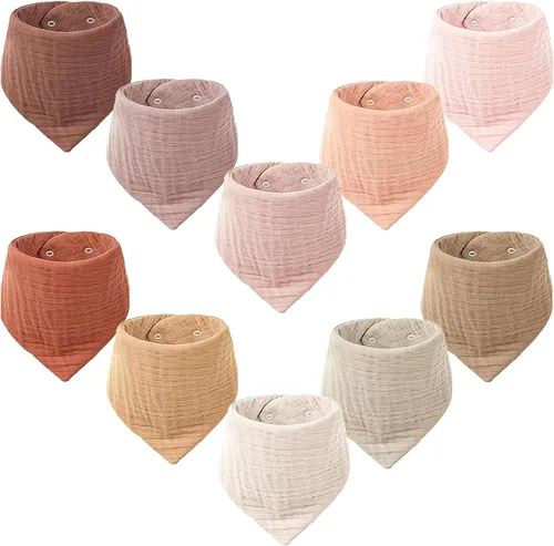 Miniatura 17 de Konssy Baberos de muselina para bebé, paquete de 10 baberos bandana para bebé, 100% algodón, unisex para niños y niñas Amarillo
