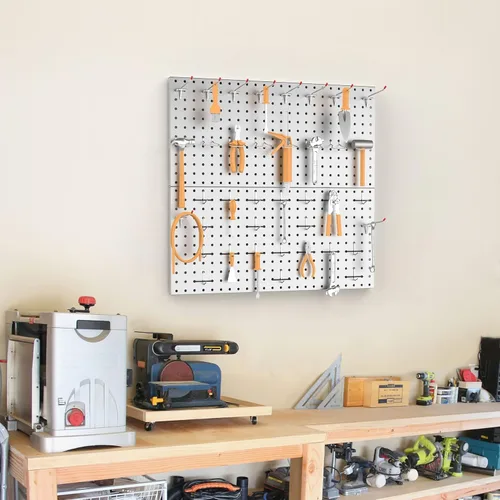 Miniatura 7 de TORACK Organizador de herramientas de pared de metal de 24 x 24 pulgadas o 12 x 48 pulgadas, 70 piezas de tablero de clavijas de almacenamiento