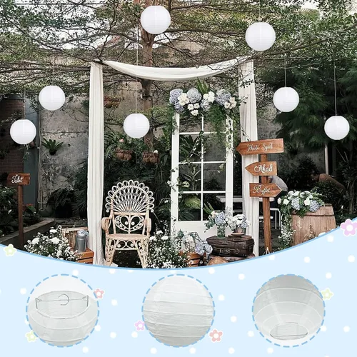 Miniatura 5 de 24 linternas de papel blanco de varios tamaños (6, 8, 10, 12 pulgadas), linternas de papel redondas chinas, japonesas, colgantes para decoración