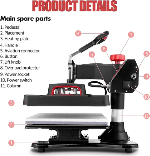 Miniatura 8 de Máquina de prensa de calor industrial 8 en 1 mejorada de 15 x 12 – Potencia de sublimación de oscilación digital, calefacción de grado profesional