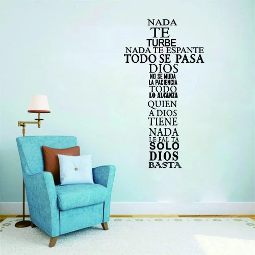 Miniatura 3 de Nada te turbe" - Adhesivo de pared "Solo Dios Basta", decoración de pared, calcomanía de pared con cita en español para decoración familiar