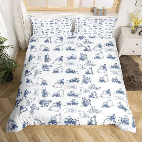 Juego de ropa de cama de construcción, tamaño individual, para niños, camiones, juego de funda de edredón para niños, adolescentes, caricaturas,