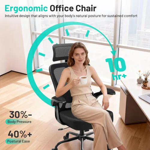 Miniatura 6 de AreShark Silla de oficina – Silla de escritorio ergonómica de malla transpirable con reposacabezas 2D y soporte lumbar ajustable – Silla ejecutiva