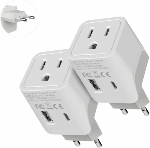 Miniatura 20 de Adaptador de viaje Ceptics, de EE. UU. a Japón, Filipinas, con doble USB, tipo A, ultra compacto Tipo L - Italia