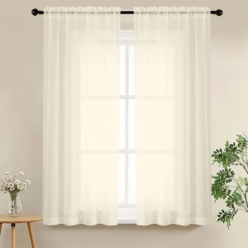 Miniatura 13 de LIVEKID Cortinas traslúcidas negras de cocina de 36 pulgadas de largo, cortinas cortas filtrantes de luz, 2 paneles de gasa aireada, texturizadas