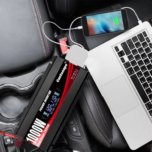 Miniatura 8 de Cantonape 1000W/2000W (Peak) - Inversor de corriente de auto DC 12 V a 110 V AC convertidor con pantalla LCD enchufe AC Dual y cargador USB dual