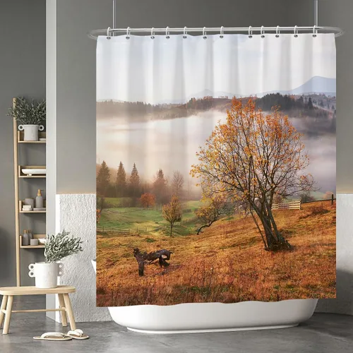 Miniatura 143 de Cortina de ducha de fantasma y gato negro para niños, 36 x 72 pulgadas, espeluznante y bonita, cortina de baño de Halloween con 6 ganchos, cortina