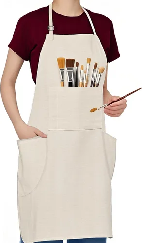 Miniatura 8 de Mandil de lona CONDA para adulto, para artistas, tiene 3 bolsillos, color natural, 31x27 pulgadas (paquete de 3 unidades), 1 pieza