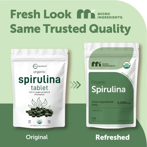 Miniatura 2 de Micro Ingredients Suplemento orgánico de espirulina, 720 tabletas (suministro para 4 meses), sin relleno y sin OMG, rico en proteínas veganas