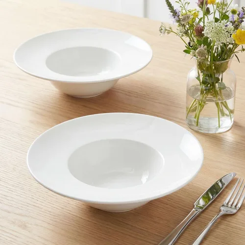 Miniatura 4 de Tazón de sopa, plato de sopa con borde de 12 onzas, juego de 4 cuencos para pasta, plato blanco poco profundo, cuenco de sopa de cerámica de borde
