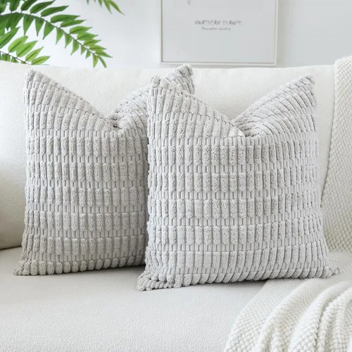 Miniatura 30 de OTOSTAR - Paquete de 2 fundas de cojín decorativas de pana suaves y a rayas estilo boho, fundas de cojín cuadradas para decoración del hogar, fundas