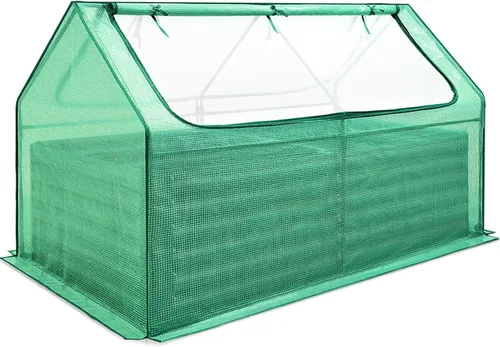 Miniatura 9 de Quictent juego de cama de cultivo elevada y galvanizada con cubierta de metal, con 2 ventanas, pequeño invernadero, con 20 etiquetas y guantes