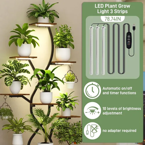 Miniatura 4 de Soporte para plantas de interior de 63 pulgadas con luces de crecimiento, estante para plantas de interior de 10 niveles, estante de plantas