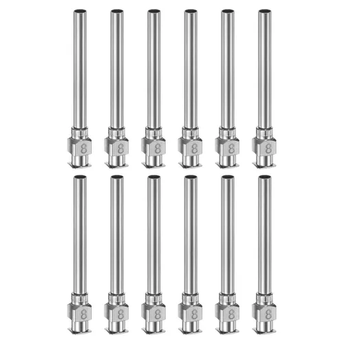 Miniatura 26 de HARFINGTON 12 agujas dispensadoras de acero inoxidable calibre 17, 1 1/2 pulgadas, tubo de aguja de pegamento de metal, puntas romas, Luer Lock