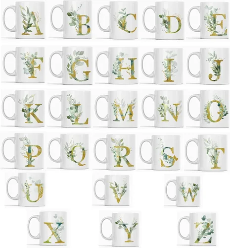 Miniatura 4 de Taza de café Alpha/N con letra gráfica N – Letra alfabeto monograma N – oro brillante cualquier letra floral alfabeto té café caliente taza