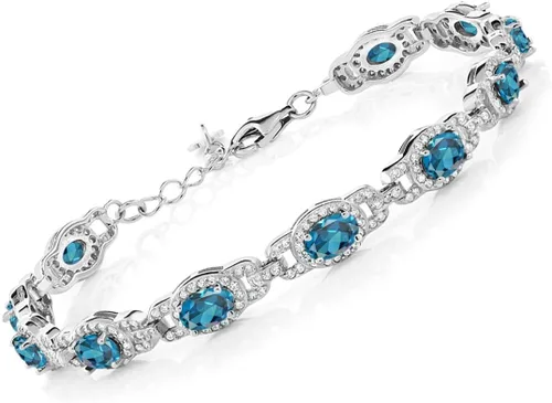 Miniatura 21 de Gem Stone King 7-14 Cttw Oval Gemstone Birthstone Tennis Bracelet For Women 925 Sterling Silver Oval 6X4MM 7 Inch With 1 Inch Extender Fine