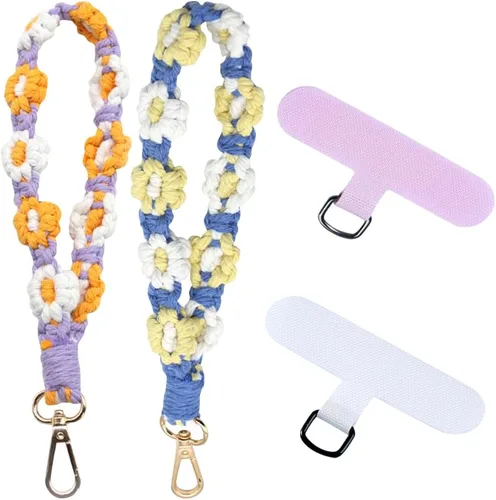 Miniatura 11 de VIOKKO Correa de muñeca de macramé bohemio para teléfono, cordón para teléfono celular con lengüeta de sujeción, pulsera con soporte para correa