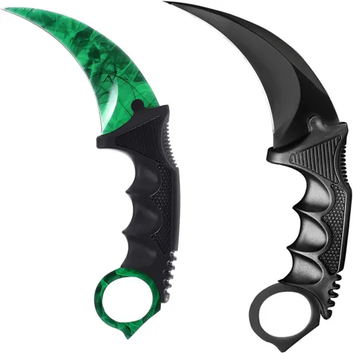 Miniatura 12 de Karambit - Cuchillo táctico de hoja fija, 2 piezas de acero inoxidable para exteriores, cuchillo de caza con funda y cable, adecuado para Dorado