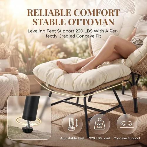 Miniatura 8 de NICESOUL Silla con forma de huevo de mimbre con otomano, silla de salón con cesta de huevo para interior y exterior con cojín, asiento de huevo