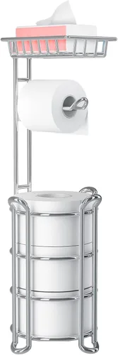 Soporte de papel higiénico independiente con estante para teléfono, estante de almacenamiento de rollos de papel de baño con dispensador para 4
