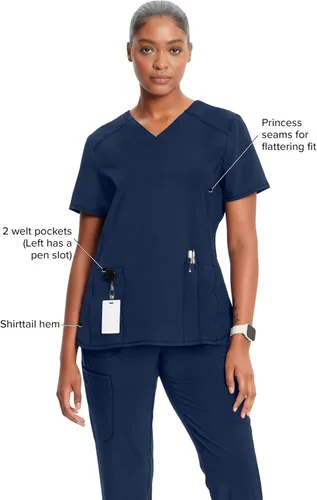 Miniatura 4 de Cherokee Infinity Camiseta Médica con Cuello en V para Mujer, Ajuste Contemporáneo, 2 Bolsillos, Inserto de Punto Acanalado, Aberturas Laterales
