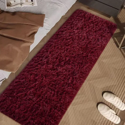 Miniatura 2 de Alfombras suaves color vino tinto para dormitorio, de 2 x 6 pies, alfombra mullida y esponjosa para al lado de la cama, alfombras de pelo peludo A