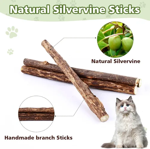 Miniatura 5 de WOUSEDO Juguetes masticables de zacate gatera para gatos, paquete de 24 juguetes para gatos con palos de Silvervine, bolas de jaula de Silvervine