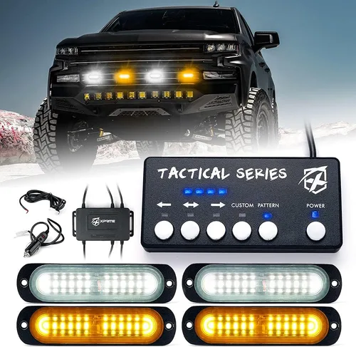 Miniatura 13 de Xprite Kit de luces estroboscópicas LED ámbar para montaje en superficie, parrilla de parrilla lateral, luz intermitente de advertencia