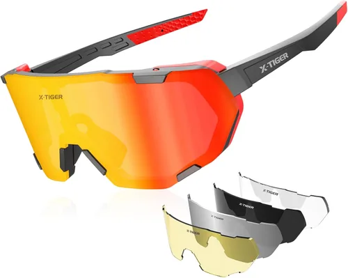 Miniatura 11 de X-TIGER Gafas de ciclismo polarizadas para hombres y mujeres, 5 lentes intercambiables UV400, gafas de sol deportivas, béisbol, correr, pescar Lente
