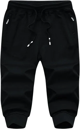 Miniatura 6 de FASKUNOIE Pantalones deportivos cortos casuales de algodón para hombre 34 pantalones deportivos capri transpirables por debajo de la rodilla