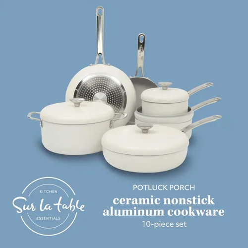 Miniatura 2 de Sur La Table Esenciales de Cocina Potluck Porch Juego de 10 piezas de utensilios de cocina de cerámica sin PFA, interior antiadherente, aluminio