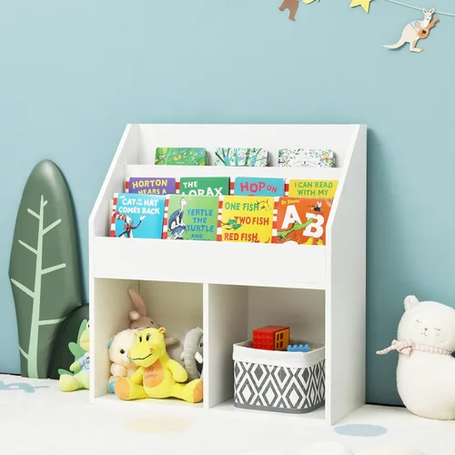 Miniatura 2 de KOTEK Estantería para niños con organizador de almacenamiento de juguetes, estantería para niños con estante de libros de 3 niveles y 2 cubos